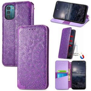 For Nokia G21 Blooming Mandala Embossed Magnetic Leather Phone Case(Purple) (OEM)