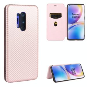 For OnePlus 8 Pro Carbon Fiber Texture Horizontal Flip TPU + PC + PU Leather Case with Card Slot(Pink) (OEM)