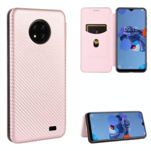 For Oukitel C19 Carbon Fiber Texture Horizontal Flip TPU + PC + PU Leather Case with Card Slot(Pink) (OEM)