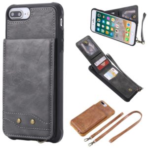 For iPhone 8 Plus / 7 Plus Vertical Flip Shockproof Leather Protective Case with Long Rope, Support Card Slots & Bracket & Photo Holder & Wallet Function(Gray) (OEM)