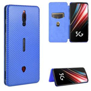 For ZTE nubia Red Magic 5S Carbon Fiber Texture Horizontal Flip TPU + PC + PU Leather Case with Card Slot(Blue) (OEM)