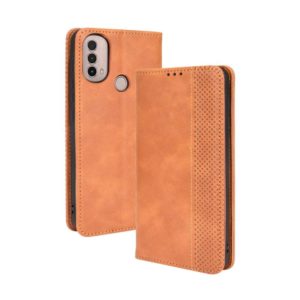 For Motorola Moto E40 / E30 / E20 Magnetic Buckle Retro Crazy Horse Texture Horizontal Flip Phone Leather Case with Holder & Card Slots & Photo Frame(Brown) (OEM)