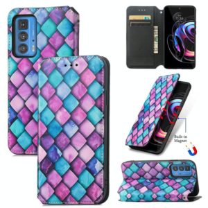 For Motorola Edge 20 Pro Colorful Magnetic Horizontal Flip PU Leather Case with Holder & Card Slot & Wallet(Purple Scales) (OEM)