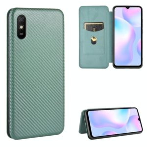 For Xiaomi Redmi 9A Carbon Fiber Texture Horizontal Flip TPU + PC + PU Leather Case with Card Slot(Green) (OEM)
