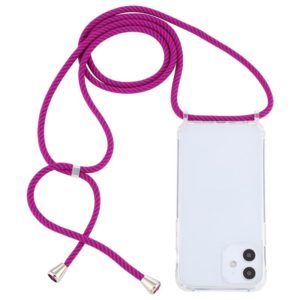 For iPhone 12 mini Transparent Acrylic Airbag Shockproof Phone Protective Case with Lanyard (Rose Purple) (OEM)