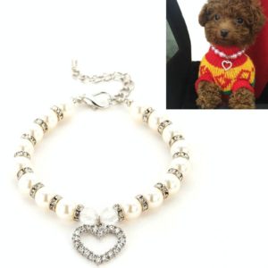 Pet Supplies Pearl Necklace Pet Collars Cat and Dog Accessories, Size:M(White) (OEM)