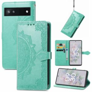 For Google Pixel 6a Mandala Flower Embossed Flip Leather Phone Case(Green) (OEM)
