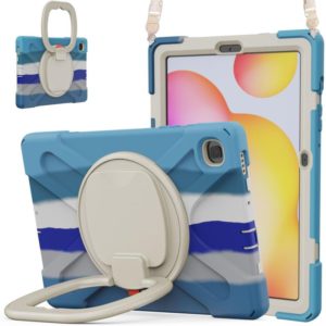 For Samsung Galaxy Tab S6 Lite P610 Silicone + PC Protective Case with Holder & Shoulder Strap(Colorful Blue) (OEM)
