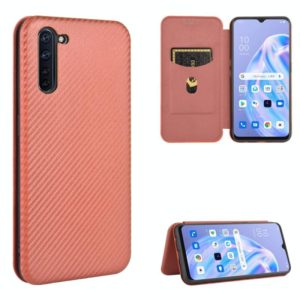 For OPPO Reno3 A(Japanese Version) Carbon Fiber Texture Horizontal Flip TPU + PC + PU Leather Case with Card Slot(Brown) (OEM)
