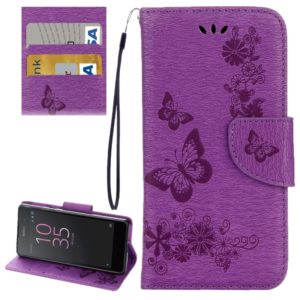 For Sony Xperia E5 Butterflies Embossing Horizontal Flip Leather Case with Holder & Card Slots & Wallet & Lanyard(Purple) (OEM)