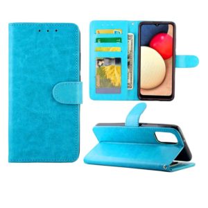 For Samsung Galaxy A02S Crazy Horse Texture Leather Horizontal Flip Protective Case with Holder & Card Slots & Wallet & Photo Frame(Baby Blue) (OEM)