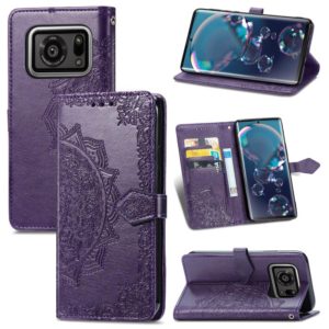 For Sharp R6 Mandala Flower Embossed Horizontal Flip Leather Case with Bracket / Card Slot / Wallet / Lanyard(Purple) (OEM)