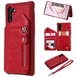 For Galaxy Note 10 Dual Buckles Zipper Shockproof Back Cover Protective Case with Holder & Card Slots & Wallet & Lanyard & Photos Frames(Red) (OEM)