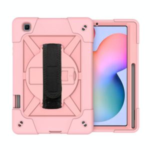 For Samsung Galaxy Tab S6 Lite P610 Contrast Color Robot Shockproof Silicon + PC Protective Case with Holder & Pen Slot(Rose Gold) (OEM)