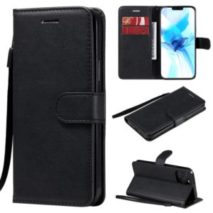 For iPhone 12 / 12 Pro Solid Color Horizontal Flip Protective Leather Case with Holder & Card Slots & Wallet & Photo Frame & Lanyard(Black) (OEM)