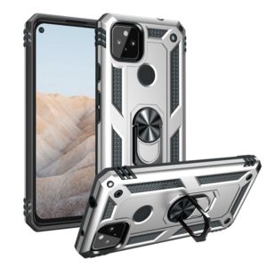 For Google Pixel 5a 5G Shockproof TPU + PC Protective Case with 360 Degree Rotating Holder(Silver) (OEM)
