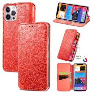 For iPhone 12 / 12 Pro Blooming Mandala Embossed Pattern Magnetic Horizontal Flip Leather Case with Holder & Card Slots & Wallet(Orange) (OEM)