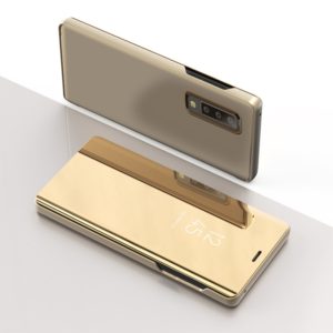 For Galaxy A30s / A50s Plating Mirror Left and Right Flip Cover with Bracket Holster(Gold) (OEM)