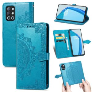 For OnePlus 9R Mandala Flower Embossed Horizontal Flip Leather Case with Holder & Three Card Slots & Wallet & Lanyard(Blue) (OEM)