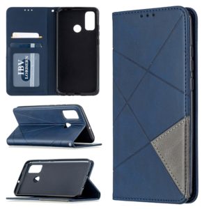 For Huawei P smart 2020 Rhombus Texture Horizontal Flip Magnetic Leather Case with Holder & Card Slots & Wallet(Blue) (OEM)