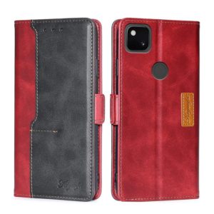 For Google Pixel 4a Retro Texture Contrast Color Buckle Horizontal Flip Leather Phone Case with Holder(Red+Black) (OEM)
