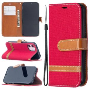 For iPhone 12 mini Color Matching Denim Texture Horizontal Flip Leather Case with Holder & Card Slots & Wallet & Lanyard(Red) (OEM)