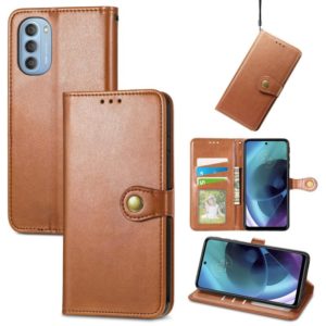 For Motorola Moto G51 Solid Color Leather Buckle Phone Case(Brown) (OEM)
