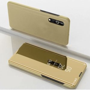 For Huawei Enjoy 10e Plated Mirror Horizontal Flip Leather Case with Holder(Gold) (OEM)