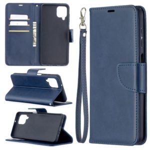 For Samsung Galaxy A12 Retro Lambskin Texture Pure Color Horizontal Flip PU Leather Case with Holder & Card Slots & Wallet & Lanyard(Blue) (OEM)