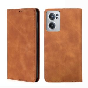 For OnePlus Nord CE 2 5G Skin Feel Magnetic Horizontal Flip Leather Phone Case(Light Brown) (OEM)