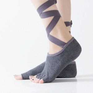 Yoga Five-Finger Socks Open-Toe Lace-Up Dance Socks Particle Non-Slip Socks, Size: One Size(Dark Gray) (OEM)