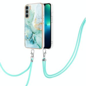 For Motorola Moto G200 Electroplating Marble IMD TPU Phone Case with Lanyard(Green 003) (OEM)