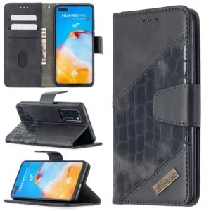 For Huawei P40 Matching Color Crocodile Texture Horizontal Flip PU Leather Case with Holder & Card Slots & Wallet(Black) (OEM)