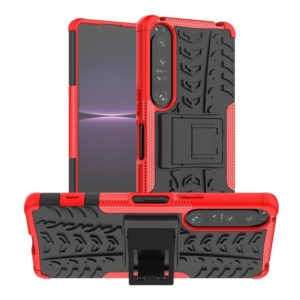For Sony Xperia 1 IV Tire Texture TPU + PC Phone Case with Holder(Red) (OEM)