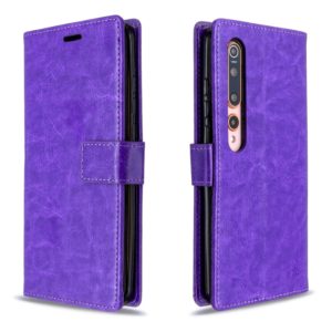 For xiaomi 10 Crazy Horse Texture Horizontal Flip Leather Case with Holder & Card Slots & Wallet & Photo Frame(Purple) (OEM)