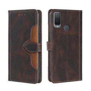 For Alcatel 1L 2021 Skin Feel Straw Hat Magnetic Buckle Leather Phone Case(Brown) (OEM)