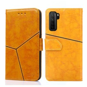 For Huawei P40 lite 5G Geometric Stitching Horizontal Flip TPU + PU Leather Case with Holder & Card Slots & Wallet(Yellow) (OEM)