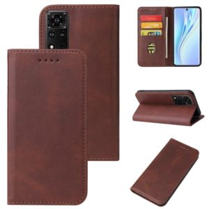 For Honor V40 5G Calf Texture Magnetic Flip Leather Phone Case(Brown) (OEM)