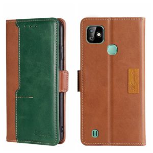 For Infinix Smart HD 2021 X612 Contrast Color Side Buckle Leather Phone Case(Light Brown + Green) (OEM)