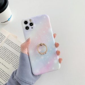 For iPhone 11 Pro Max Shockproo Colorful Glitter Marble Protective Case with Ring Holder (Pink Blue) (OEM)