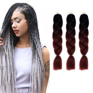 Fashion Color Gradient Individual Braid Wigs Chemical Fiber Big Braids, Length: 60cm(10 Black+Red Brown) (OEM)