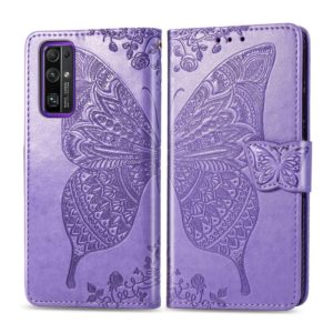 For Huawei Honor 30 Butterfly Love Flower Embossed Horizontal Flip Leather Case with Bracket / Card Slot / Wallet / Lanyard(Light Purple) (OEM)