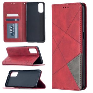 For OPPO Reno4 5G Rhombus Texture Horizontal Flip Magnetic Leather Case with Holder & Card Slots(Red) (OEM)