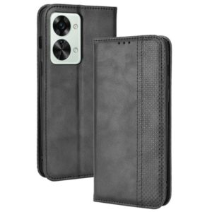 For OnePlus Nord 2T Magnetic Buckle Retro Crazy Horse Leather Phone Case(Black) (OEM)