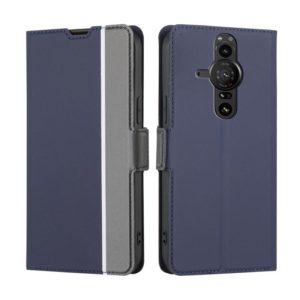 For Sony Xperia Pro-I Twill Texture Side Button Leather Phone Case(Blue) (OEM)
