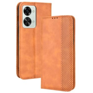For OnePlus Nord 2T Magnetic Buckle Retro Crazy Horse Leather Phone Case(Brown) (OEM)