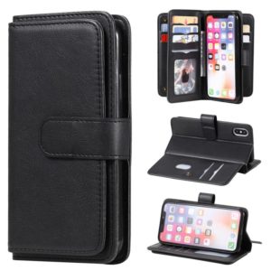 For iPhone XS / X Multifunctional Magnetic Copper Buckle Horizontal Flip Solid Color Leather Case with 10 Card Slots & Wallet & Holder & Photo Frame(Black) (OEM)