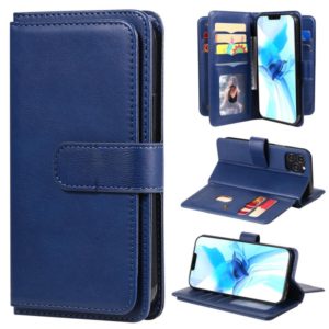 For iPhone 12 / 12 Pro Multifunctional Magnetic Copper Buckle Horizontal Flip Solid Color Leather Case with 10 Card Slots & Wallet & Holder & Photo Frame(Dark Blue) (OEM)