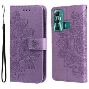 For Infinix Hot 11 7-petal Flowers Embossing Pattern Horizontal Flip Leather Case(Light Purple) (OEM)