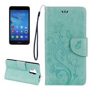 For Huawei Honor 5c Pressed Flowers Butterfly Pattern Horizontal Flip Leather Case with Holder & Card Slots & Wallet & Lanyard(Baby Blue) (OEM)